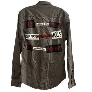 Zara Man Men's‎ M Gray Long Sleeve Button-Up Shirt Stop Looking For Answers